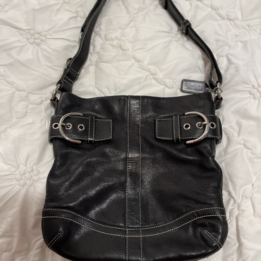 Authentic Coach Soho Slim Duffle Convertible Black Leather Shoulder Bag